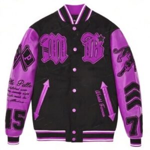 Pelle Pelle New Varsity Black and Purple Plush Jacket