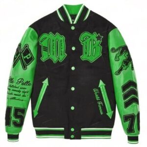 Pelle Pelle New Varsity Black and Green Plush Jacket
