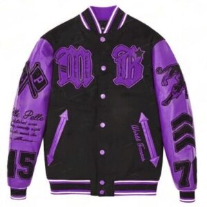 Pelle Pelle New Varsity Black and Dark Purple Plush Jacket