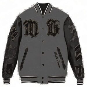 Pelle Pelle New Varsity Gray and Black Plush Jacket
