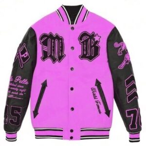 Pelle Pelle New Varsity Pink and Black Plush Jacket