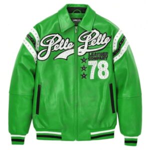 Pelle Pelle Green Encrusted Varsity Plush Jacket