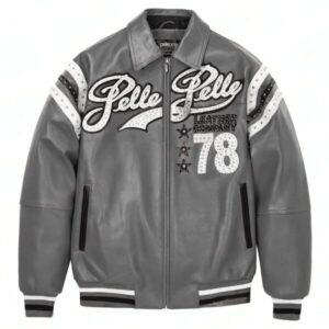 Pelle Pelle Gray Encrusted Varsity Plush Jacket