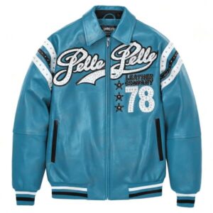 Pelle Pelle Turquoise Encrusted Varsity Plush Jacket