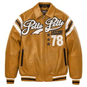 Pelle Pelle Mustard Encrusted Varsity Plush Jacket