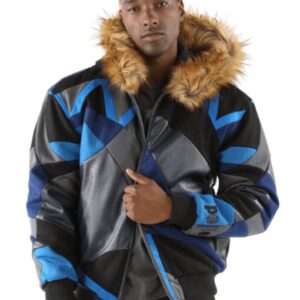 Pelle Pelle Mens Abstract Bomber Blue Wool Jacket