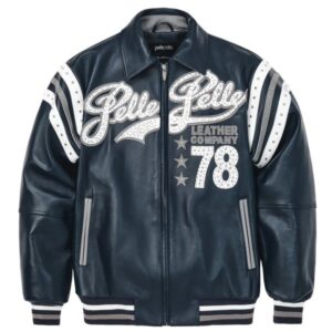 Pelle Pelle Encrusted Varsity Plush Navy Jacket
