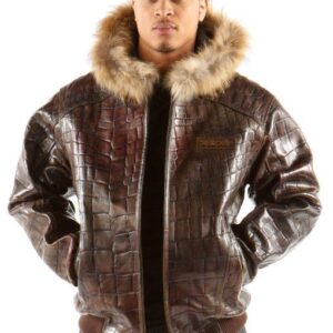 Pelle Pelle Mens Croc Skin Brown Leather Jacket