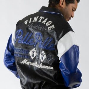 Pelle Pelle Mens Marc Buchanan Black & Blue Leather Jacket