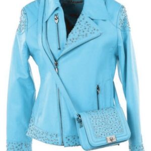 Pelle Pelle Studded Asymmetrical Princess Cut Light Blue Jacket