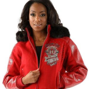 Pelle Pelle Womens 40th Anniversary Red Fur Hooded Jacket