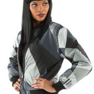 Pelle Pelle Womens Abstract Gray Bomber Jacket