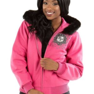 Pelle Pelle Ladies Hooded Pink Crest Jacket