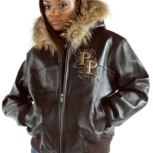 Pelle Pelle Womens Vintage Brown Fur Hooded Leather Jacket