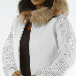 Pelle Pelle Womens White Fur Hoodie Leather Jacket