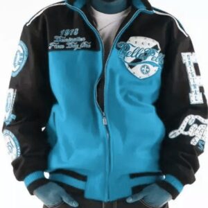 Pelle Pelle World Turquoise and Black Varsity Jacket
