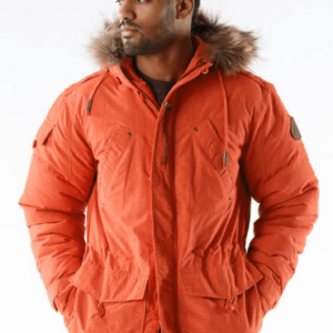 Pelle Pelle Mens Fur Hooded Snorkel Orange Jacket