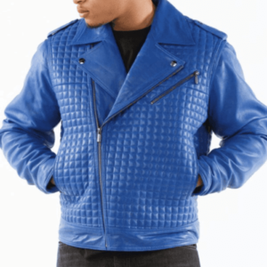 Pelle Pelle Blue Houndstooth Quilted Jacket | Leather Jacket
