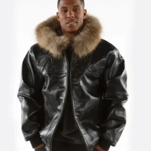 Pelle Pelle’s Men Black Fur Hooded Top Leather Jacket