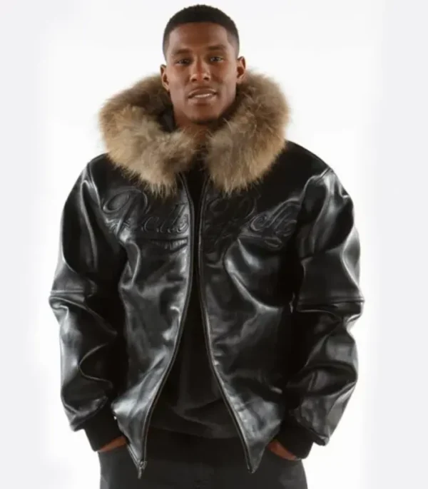 Pelle Pelle’s Men Black Fur Hooded Top Leather Jacket