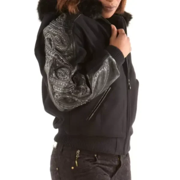 Pelle Pelle Black Script Studded Wool With Hooded Jacket