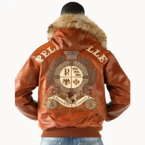 Pelle Pelle Men Marc Buchanan Dark Brown Crest Fur Hooded Leather Jacket