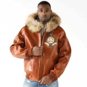 Pelle Pelle Men Marc Buchanan Dark Brown Crest Fur Hooded Leather Jacket