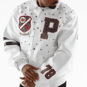 Pelle Pelle Studded Letterman White Jacket