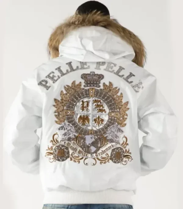 Pelle Pelle Men Marc Buchanan White Crest Fur Hooded Leather Jacket