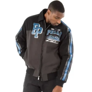 Pelle Pelle’s Mens Throwback Black Charcoal Wool Jacket